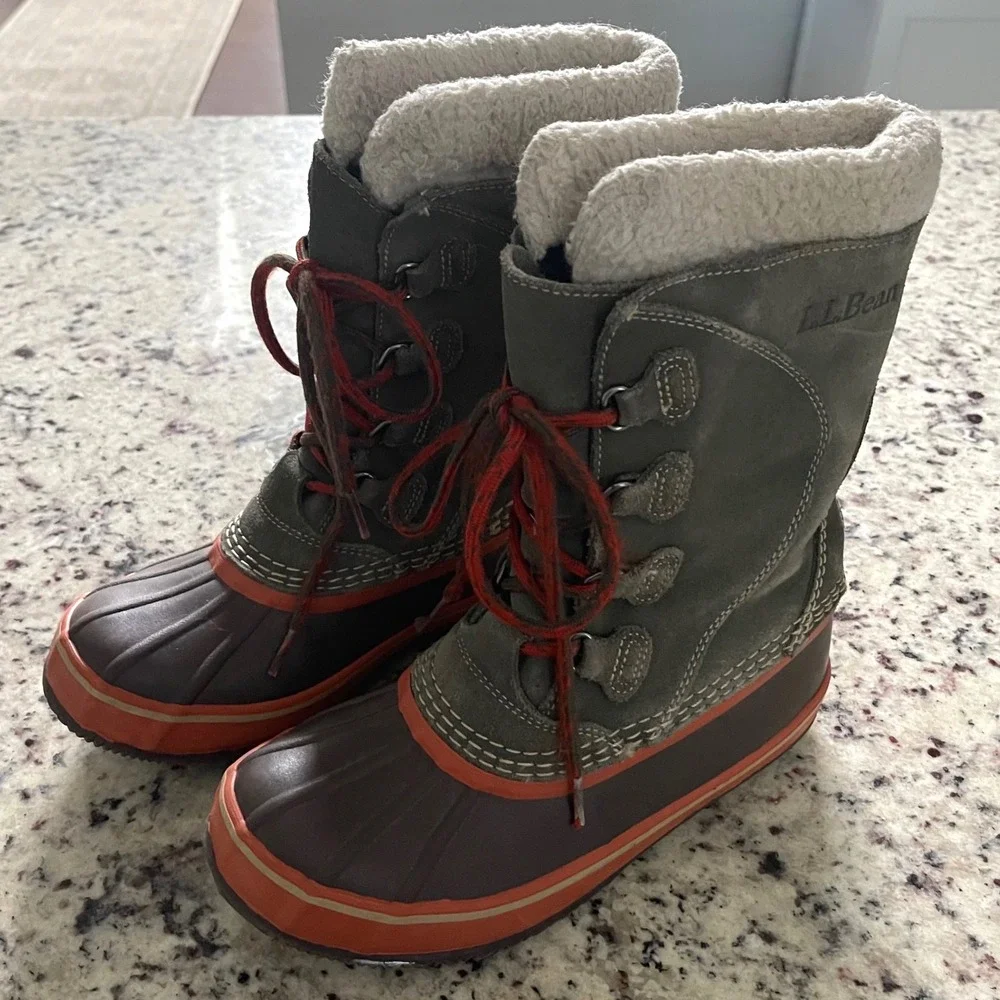 LL Bean Snow Boots Kids 3 Green Duck Boots Gorpcore Insulated Waterproof 295601